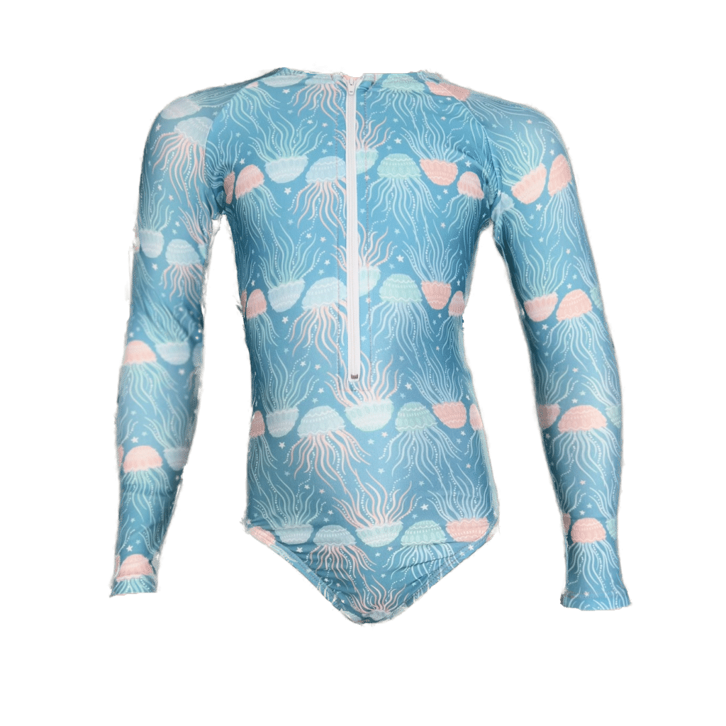 Girls Long Sleeved UV Zipup One Piece Swimsuit Just Jump