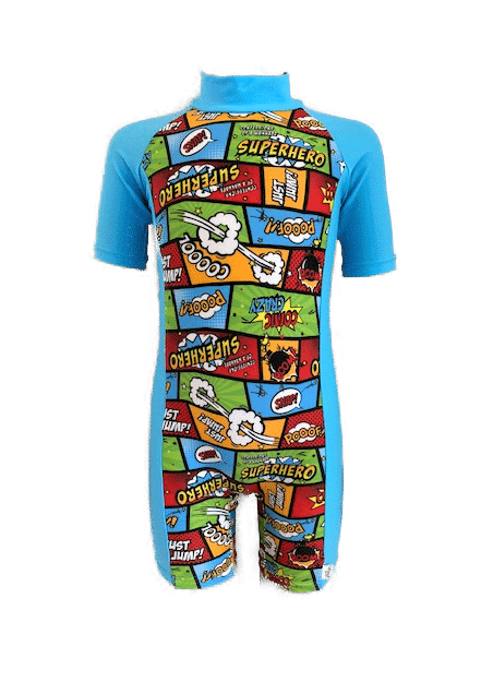 Comic Themed Swimsuits for Boys Short Sleeves