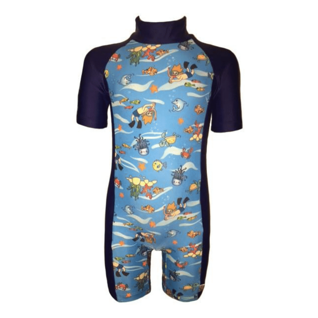 Short Sleeve UV Swimming Costume Scuba Print