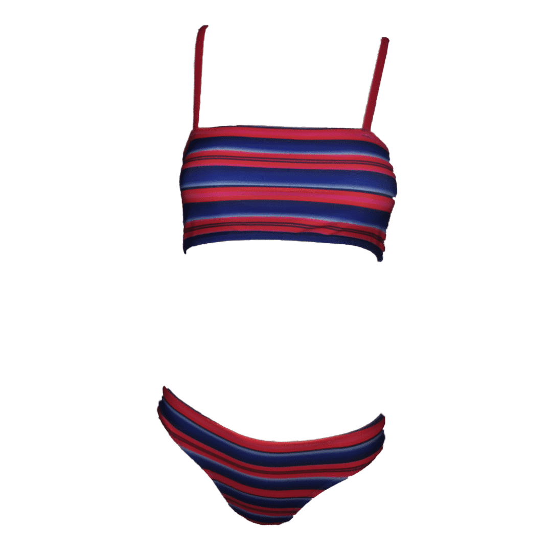 Bandeau Bikini front red and blue stripes