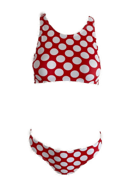 Ladies Trackini Swimsuit Front White and Red Polka Dot