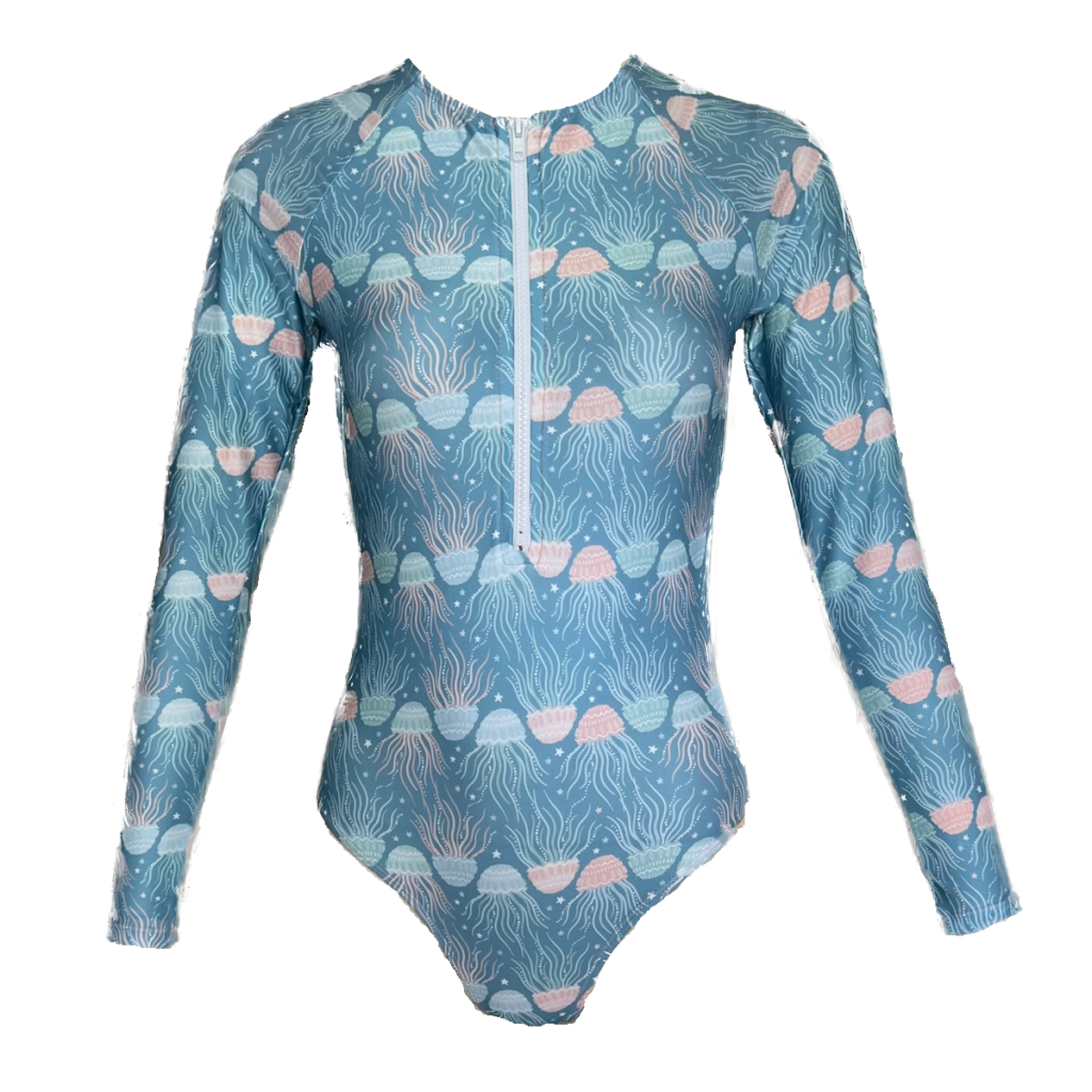 Women's ZipUp UV OnePiece Swimsuit Long Sleeves