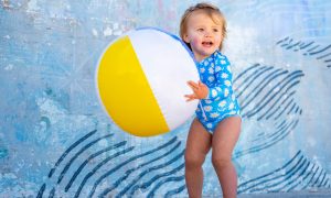 long sleeved zip swimsuit baby girl